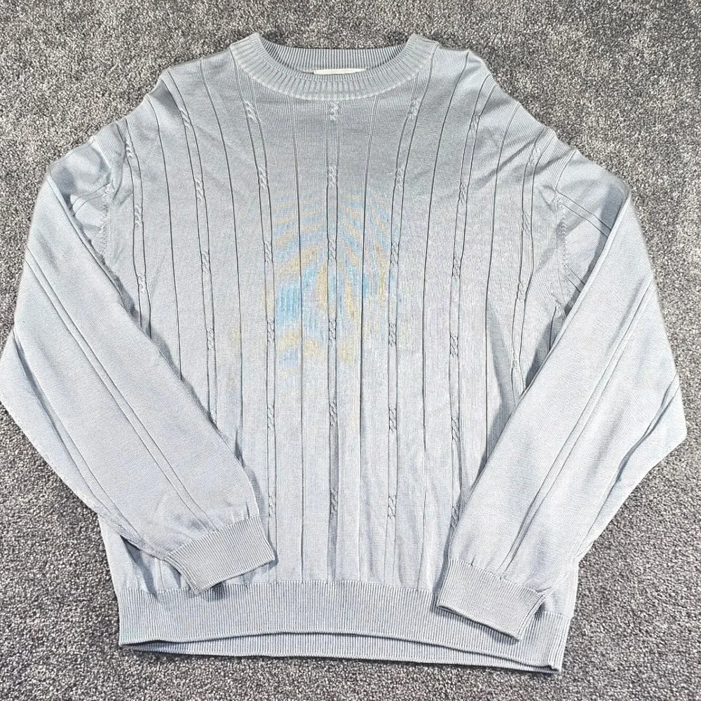 Vintage Pronto Uomo Sweater Mens‎ XL shine Gray Ribbed Cable Knit 90s  Crew Neck